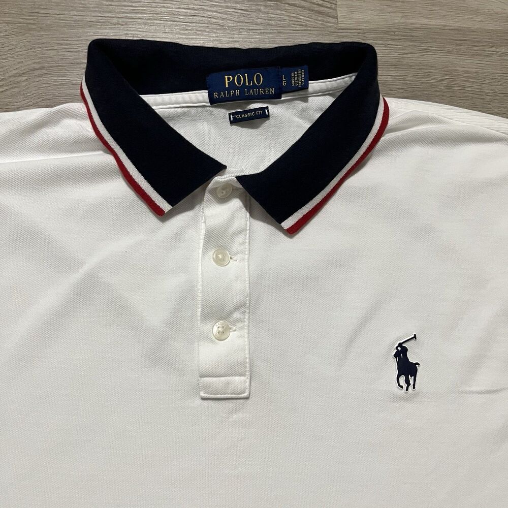 Ralph Lauren Polo Shirt Cotton Short Sleeve Classic Fit Red White Striped Large - Picture 2 of 6